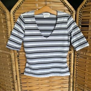 A. Byer Black and White Striped Short Sleeve Tee